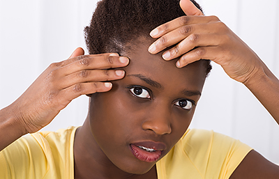 African-American woman with acne near hair line