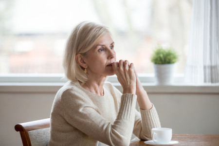 Concerned look on older woman.