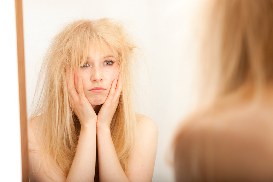 Woman with frizzy hair