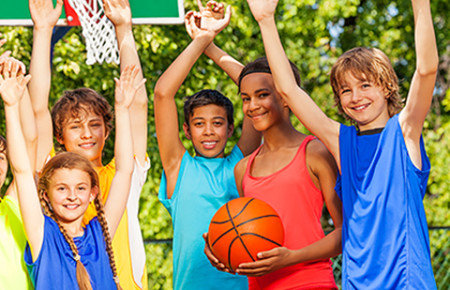 kids on basketball court