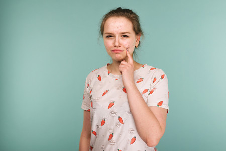 Young woman touching his face